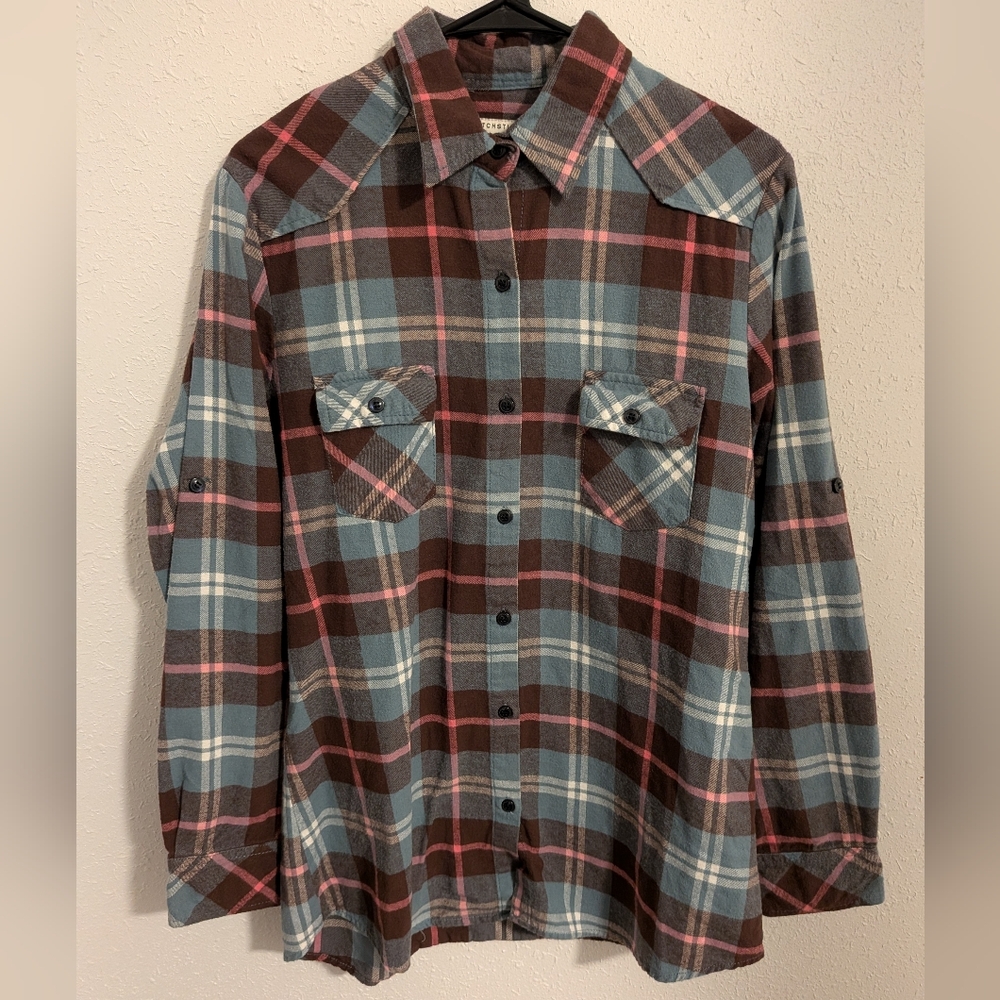 Matchstick Women's Blue, Brown, and Pink Cowboy-Style Flannel (M)